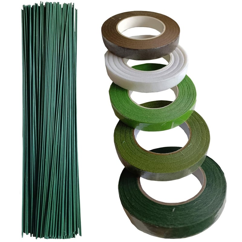 Arlai Floral Arrangement Kit - Floral Tools 5 Rolls Flower Paper Tape with 50 Pcs 16" Floral Stem Wire for Floral Arrangement Artificial Bouquet Stem Wrap Florist - Image 1